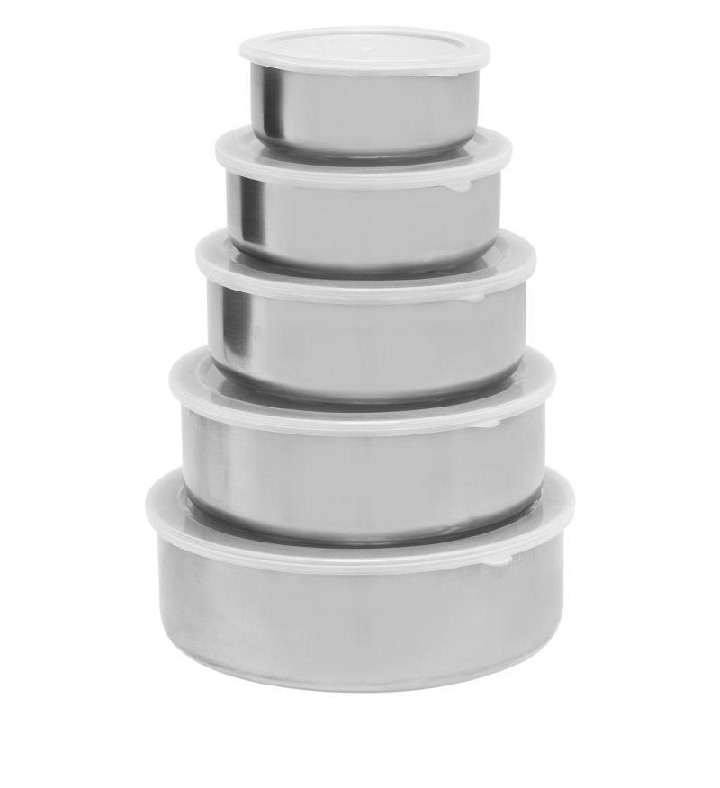 Juego de Recipientes de Acero Inoxidable, 5 Piezas, con Tapa (de 10, 12,14,16 y 18 cm)(+3. Dto: 14.31%)-Plus0179