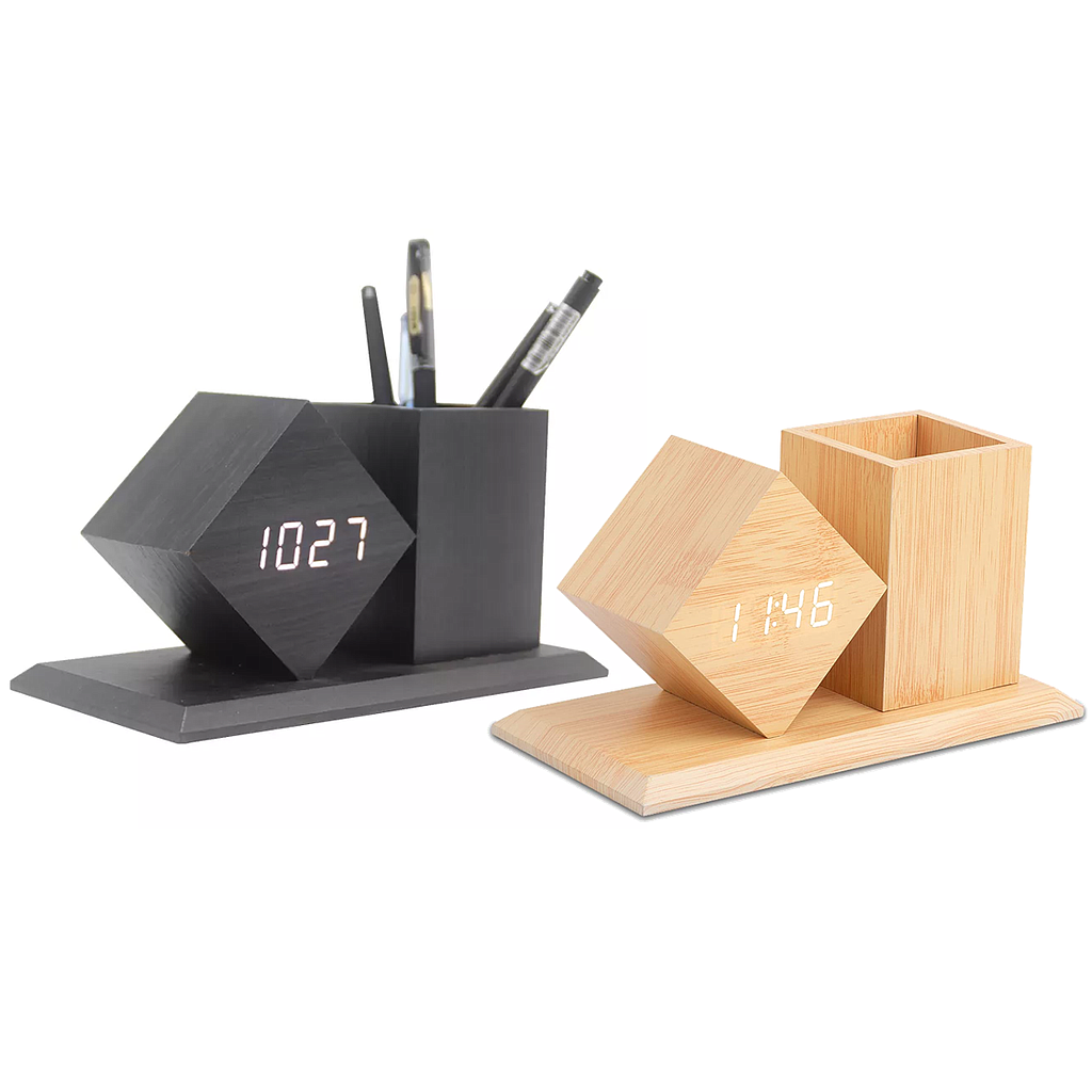 Reloj Despertador Digital LED con Portalápices de Madera (18.8 x 10 cm)(+3. Dto:6.67%)-GHY-8005