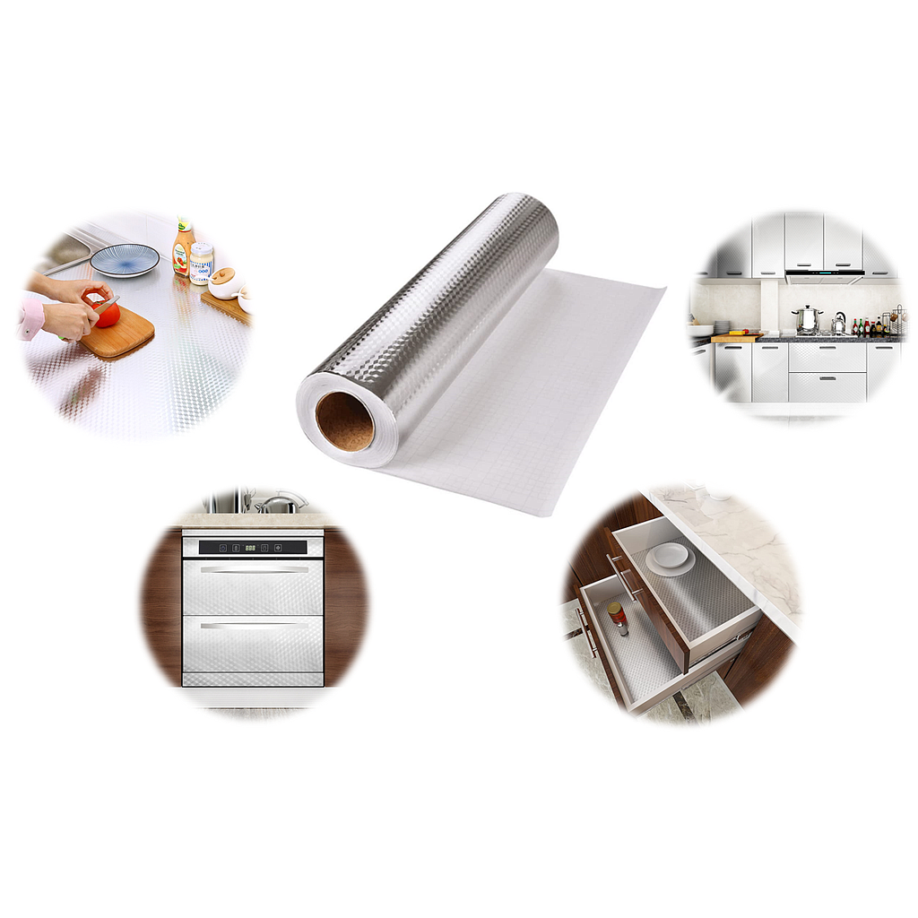 Papel Plateado Adhesivo Impermeable para Cocina, 40 cm x 300 cm(+3. Dto: 12.28 %)-Plus0217