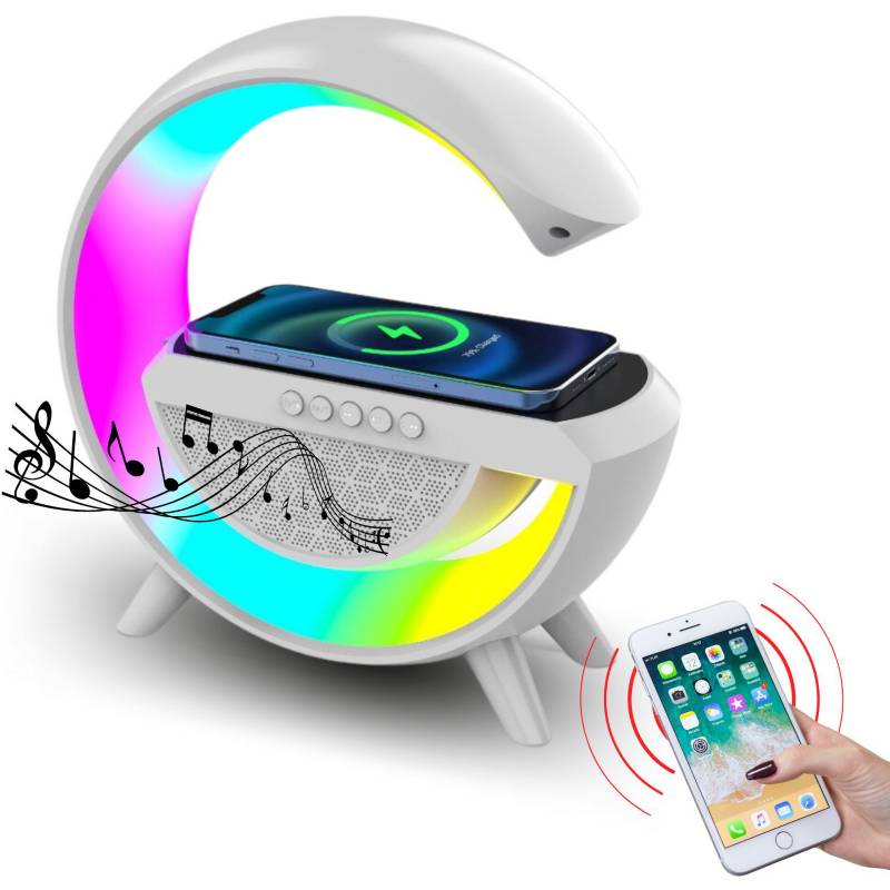 Lámpara Inteligente 4 en 1: Iluminación LED RGB, Parlante Bluetooth, Radio FM, Cargador Inalámbrico 10W(+3. Dto: 5.27%)-XM-11