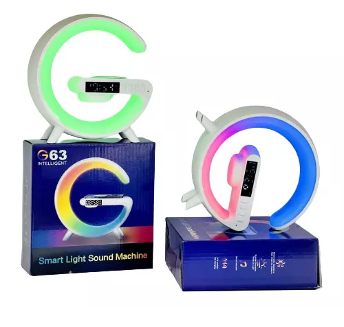 Lámpara Inteligente 5 en 1: Iluminación LED RGB, Parlante Bluetooth, Radio FM, Cargador Inalámbrico 10W, Reloj-G63
