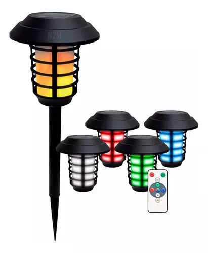 Lámpara Solar Impermeable Efecto Fuego, Multicolor, tipo Farol +  Control Remoto-CHE1227