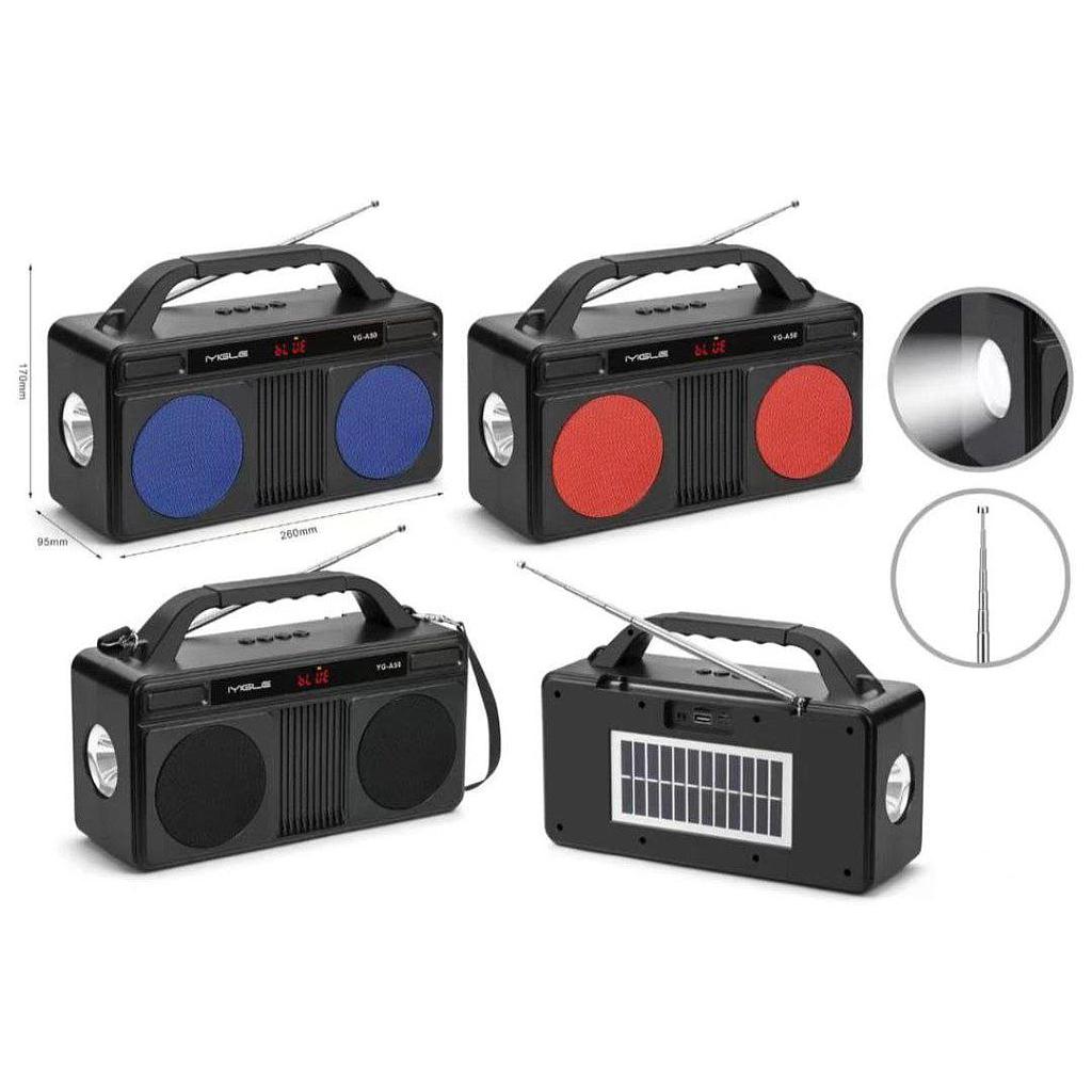 Parlante Bluetooth 10W, con Radio FM, Carga con Panel Solar y USB + Linterna LED(+3. Dto: 6.48%)-MU-A50PRO