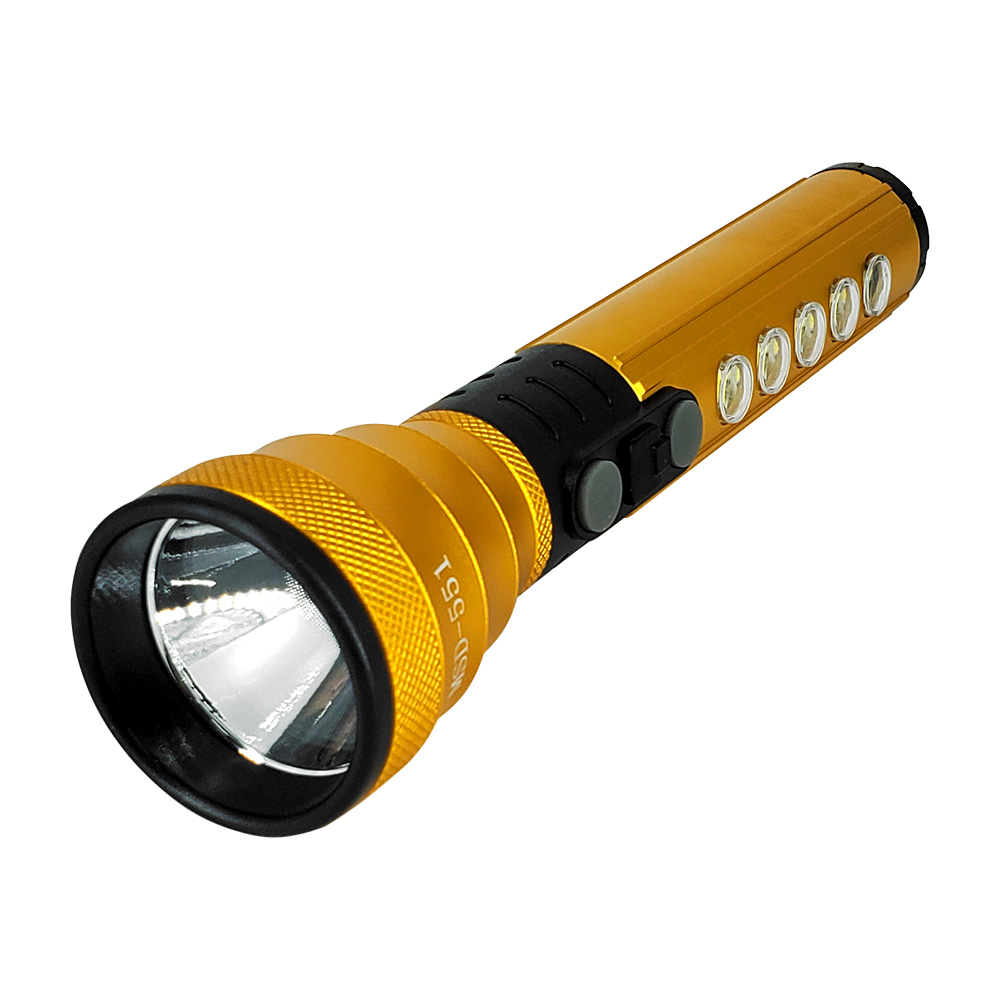 Linterna LED Recargable, Aluminio, Luz Frontal y Lateral, 18.5 cm-TD-S77