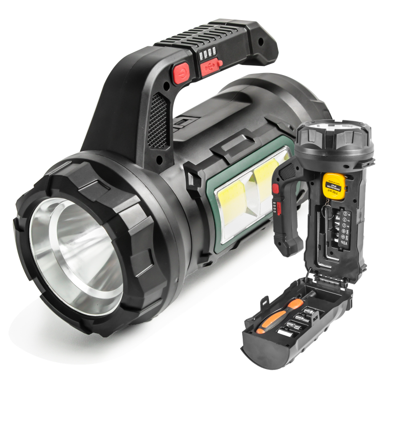 Linterna LED Recargable, 18W, 480LM, Multifunción con Kit de Herramientas-HM-7729G