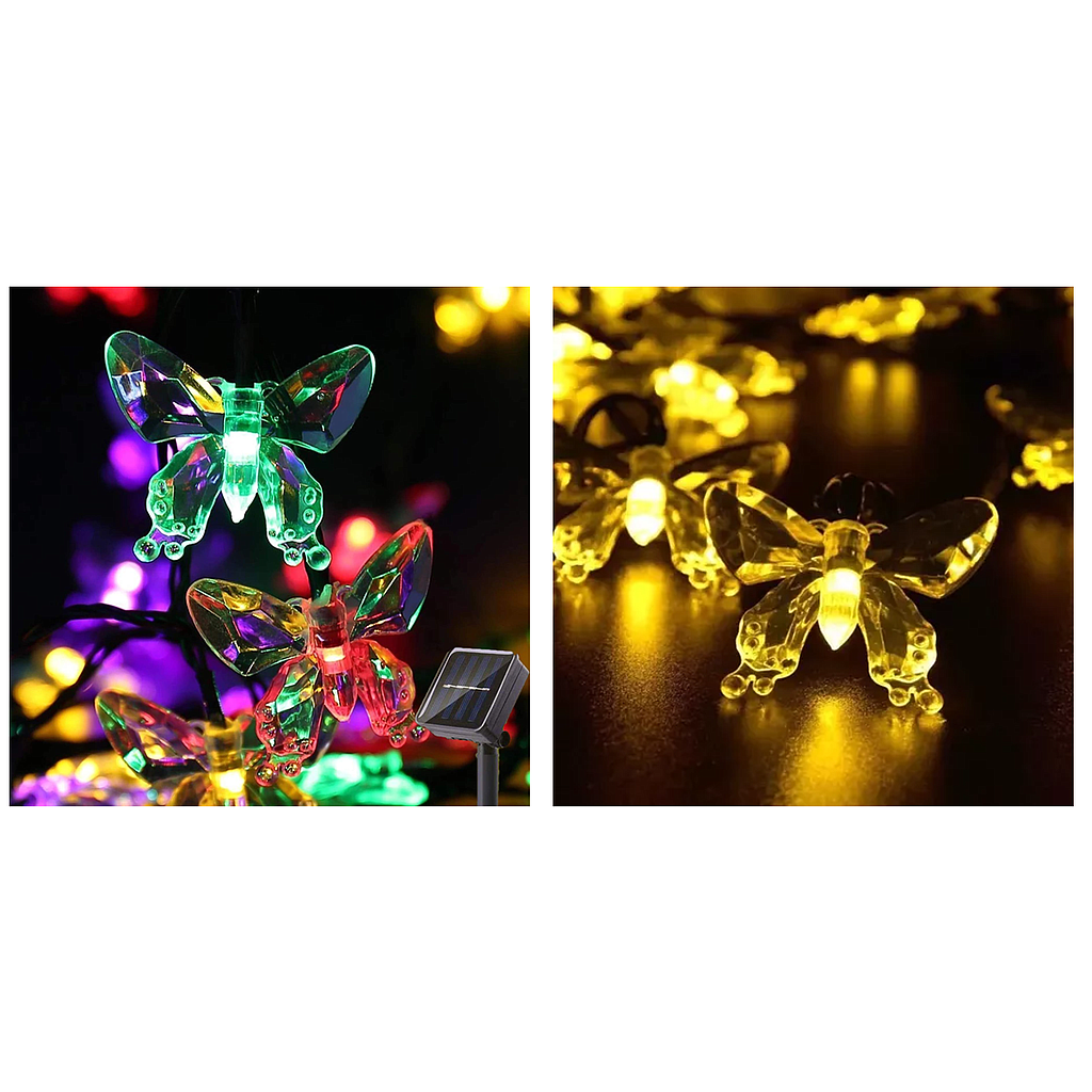 Guirnalda Solar Impermeable Tipo Mariposa, 5 Metros, Opciones Cálida y Multicolor (+3. Dto: 14.91%)-DP2022-25A
