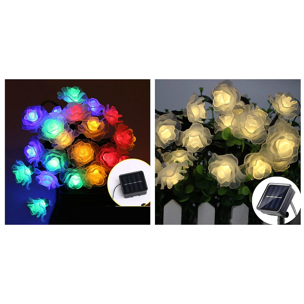 Guirnalda Solar Impermeable Tipo Rosas, 5 Metros, Opciones Cálida y Multicolor (+3. Dto: 14.91%)-DP2022-27A