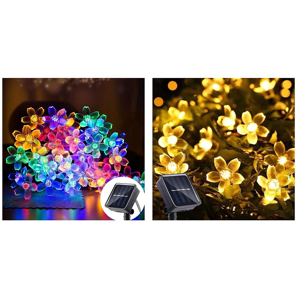 Guirnalda Solar Impermeable Tipo Flores, 5 Metros, Opciones Cálida y Multicolor (+3. Dto: 14.91%)-MBCD-182B