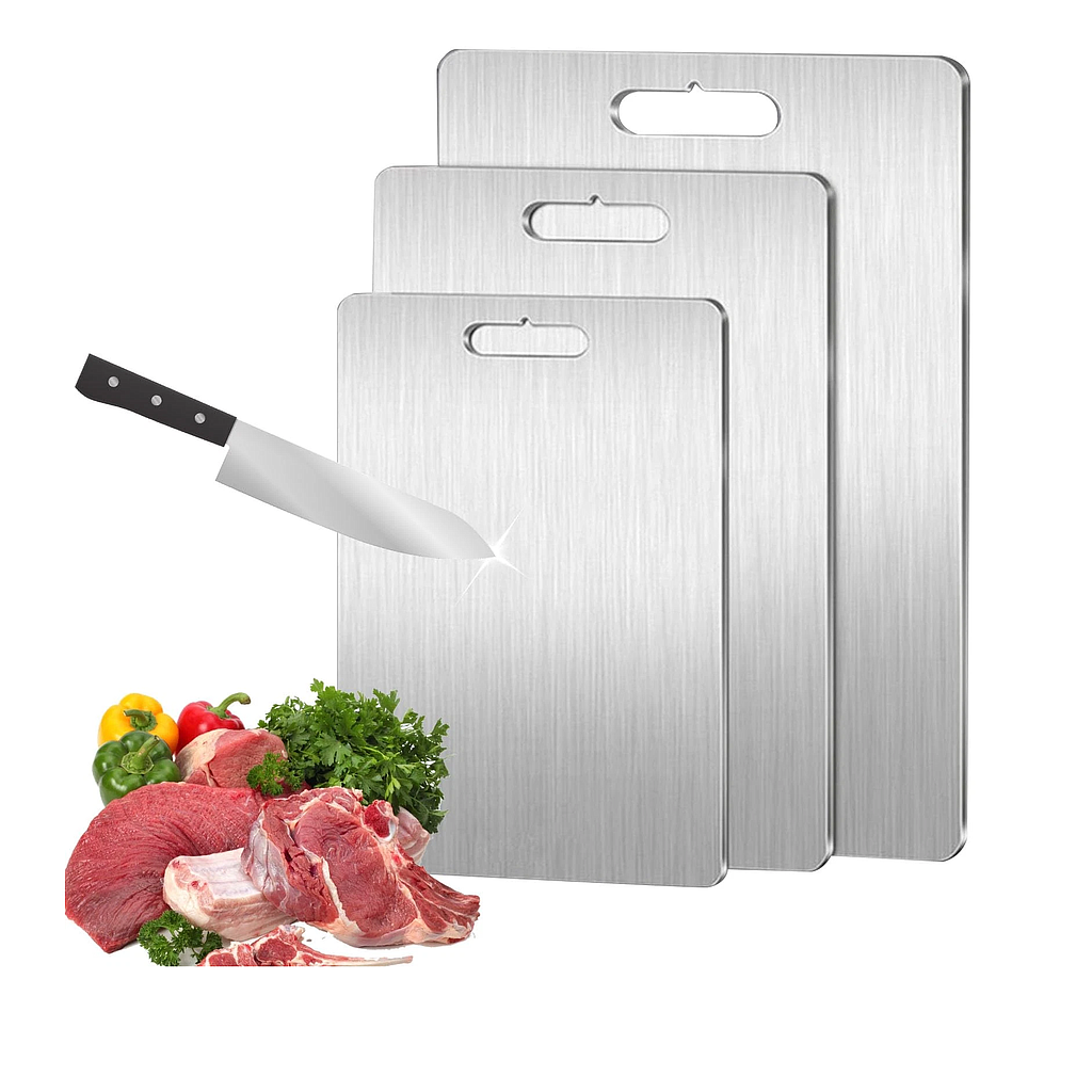 Set, 3 Tablas de Picar de Acero Inoxidable(39x28cm, 34x23.5 cm, 29x25cm)(+3. Dto: 7.7%)-FG1554