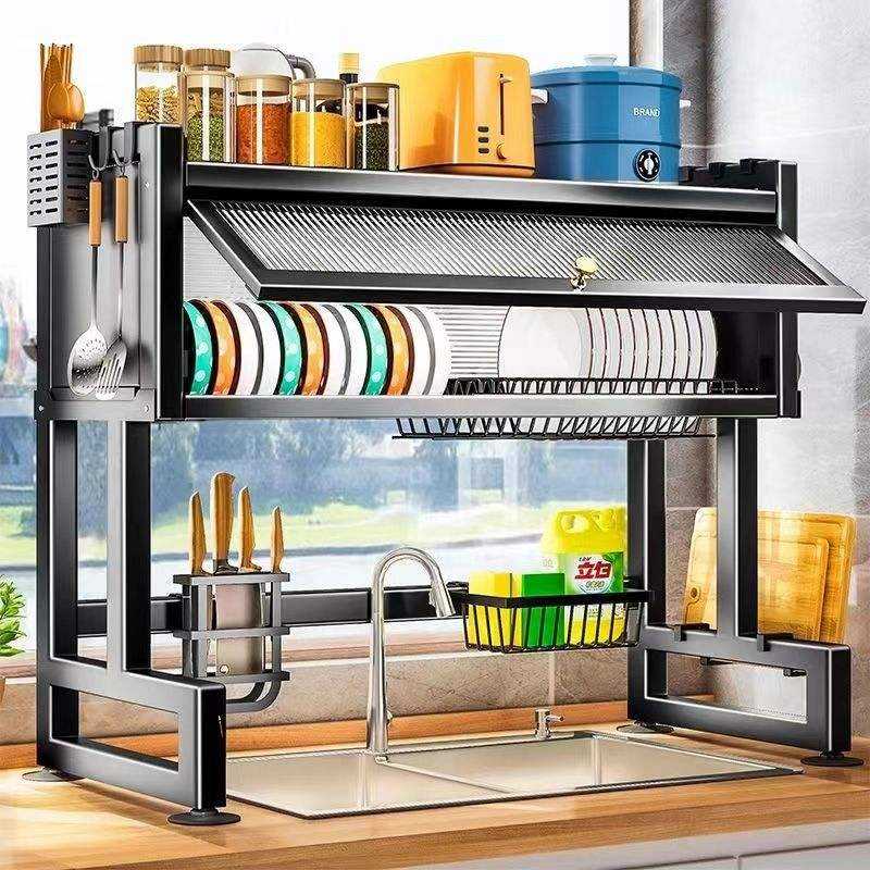 Escurridor de Platos de Acero inoxidable con Tapa y Organizador de Utensilios para Fregadero de Doble Pozo(+3. Dto:3.4%)-Plus295
