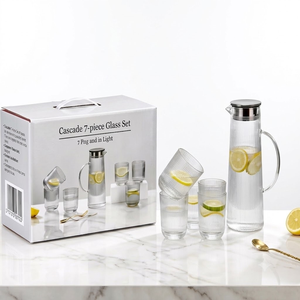 Juego de 6 Vasos de Cristal + Jarra Premium(+3. Dto: 6.25%)-XY-1818