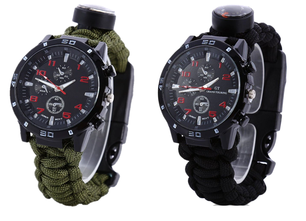 Reloj de Superviencia 7 en 1(reloj, brújula, silbato, termómetro, cuchilla, pedernal y cuerda)(+3. Dto:10,01%)-Plus0021