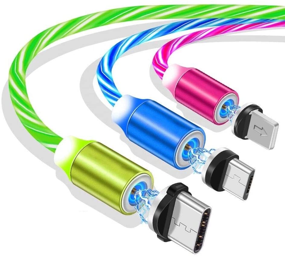 Cable de Carga Magnético con flujo LED, 3 en 1, tipo C, Micro USB y Iphone-L8
